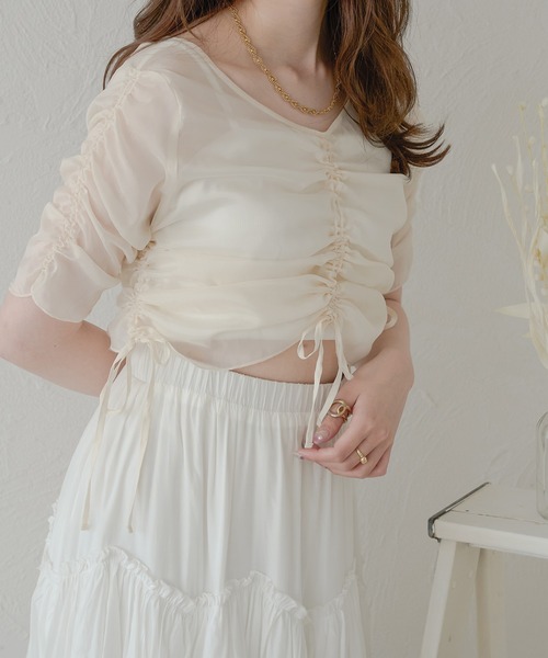 Ambre Neige（アンブルネージュ）の「shirring sheer tops / シャーリングシアートップス（シャツ/ブラウス・レディース・ライトブルー/アイボリー/ベビーピンク/ライトグレー/ブラック・FREE）」の11枚目の写真