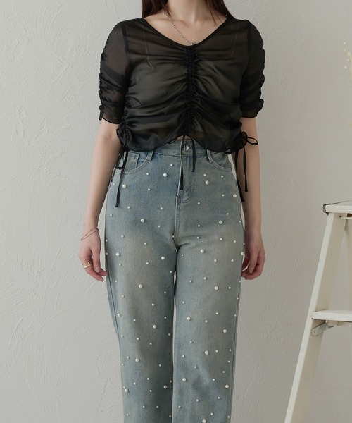 Ambre Neige（アンブルネージュ）の「shirring sheer tops / シャーリングシアートップス（シャツ/ブラウス・レディース・ライトブルー/アイボリー/ベビーピンク/ライトグレー/ブラック・FREE）」の17枚目の写真