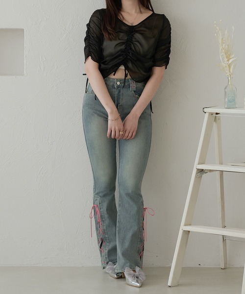 Ambre Neige（アンブルネージュ）の「shirring sheer tops / シャーリングシアートップス（シャツ/ブラウス・レディース・ライトブルー/アイボリー/ベビーピンク/ライトグレー/ブラック・FREE）」の22枚目の写真