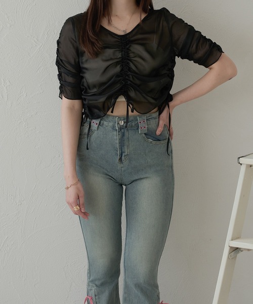 Ambre Neige（アンブルネージュ）の「shirring sheer tops / シャーリングシアートップス（シャツ/ブラウス・レディース・ライトブルー/アイボリー/ベビーピンク/ライトグレー/ブラック・FREE）」の16枚目の写真