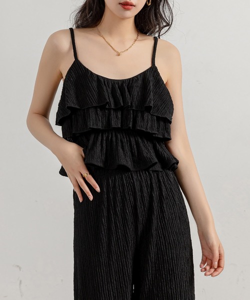 DAY CLOSET(デイ クローゼット)の「レディース ティアードフリルキャミ+ストレッチパンツセットアップ 上下2点セット(セットアップ・レディース・ブラック/ピンク/ベージュ/マスタード・FREE)」の13枚目の写真