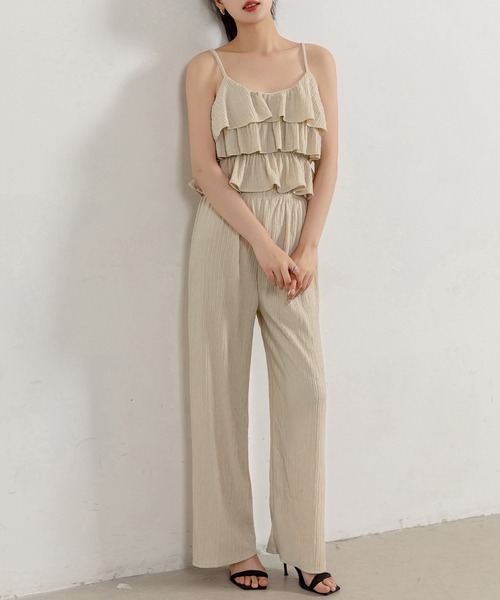 DAY CLOSET(デイ クローゼット)の「レディース ティアードフリルキャミ+ストレッチパンツセットアップ 上下2点セット(セットアップ・レディース・ブラック/ピンク/ベージュ/マスタード・FREE)」の10枚目の写真