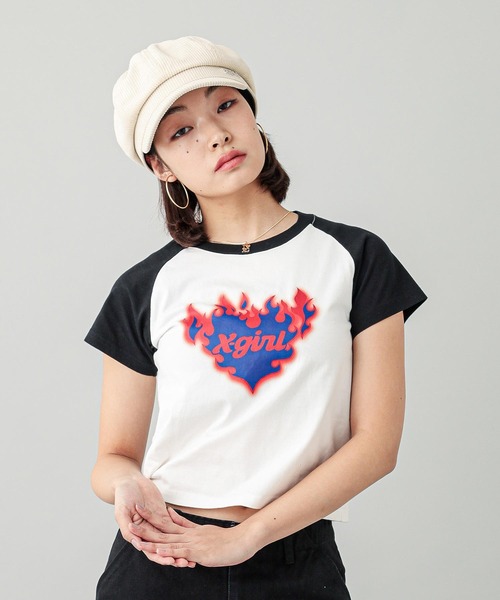 X-girl】BURNING HEART RAGLAN S/S BABY TEE 半袖トップス 半袖T