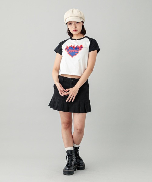 X-girl】BURNING HEART RAGLAN S/S BABY TEE 半袖トップス 半袖T