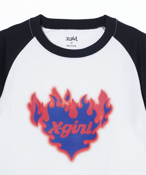 X-girl（エックスガール）の「BURNING HEART RAGLAN S/S BABY TEE（Tシャツ/カットソー・レディース・ブラック/ホワイト/パープル・S/M）」の14枚目の写真