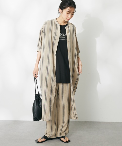 CRAFT STANDARD BOUTIQUE（クラフトスタンダードブティック）の「リネンレーヨンストライプワンピース（ワンピース・レディース・ベージュ系その他2/ブラウン系その他4・FREE）」の2枚目の写真
