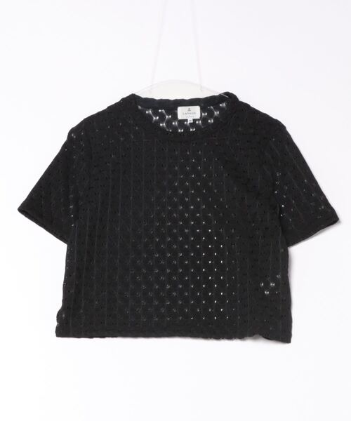 ランバンオンブルー　デザインTシャツ【50】黒　ブラック　おしゃれ　切り替え LANVIN en Bleu（ランバンオンブルー）の「ハーフスリーブT