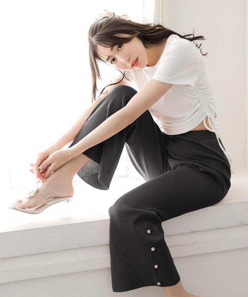 Julia Boutique(ジュリアブティック)の「シェルボタン付きフレアニットパンツ/24098(その他パンツ・レディース・ピンク/ホワイト/ブラック・ONE)」の14枚目の写真