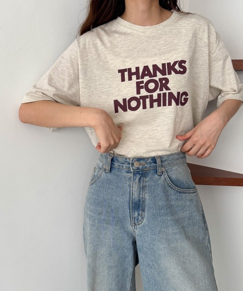 CANAL JEAN（キャナルジーン）の「El mar　THANKS半袖Tシャツ（Tシャツ/カットソー・レディース・オートミール/ネイビー/アイボリー・ONE SIZE）」の3枚目の写真