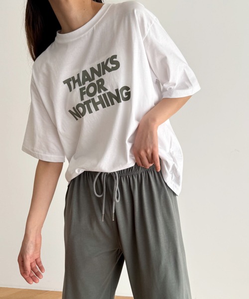 CANAL JEAN（キャナルジーン）の「El mar　THANKS半袖Tシャツ（Tシャツ/カットソー・レディース・オートミール/ネイビー/アイボリー・ONE SIZE）」の2枚目の写真