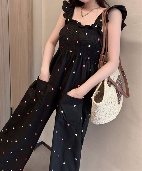 Ulysses(ユリシス)の「ハート刺繍オールインワン/サロペットパンツ(サロペット/オーバーオール・レディース・ブラック・S/M/L)」の14枚目の写真