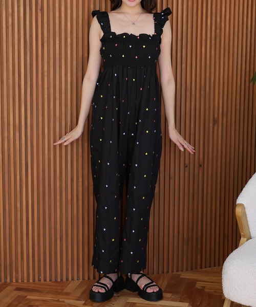 Ulysses(ユリシス)の「ハート刺繍オールインワン/サロペットパンツ(サロペット/オーバーオール・レディース・ブラック・S/M/L)」の6枚目の写真
