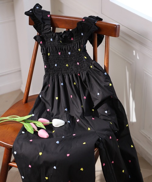 Ulysses(ユリシス)の「ハート刺繍オールインワン/サロペットパンツ(サロペット/オーバーオール・レディース・ブラック・S/M/L)」の8枚目の写真