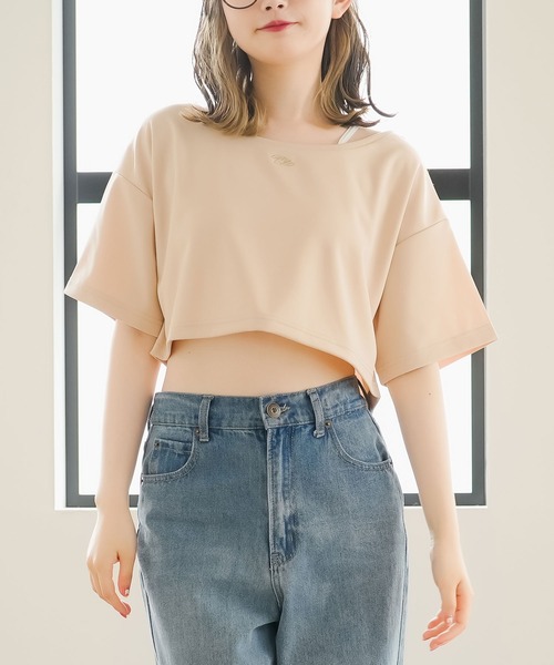 moulis'(ムーリス)の「クロップドロゴ刺繍Tシャツ(Tシャツ/カットソー・レディース・ベージュ/ホワイト/ブルー・LARGE/MEDIUM/3L/LL)」の13枚目の写真