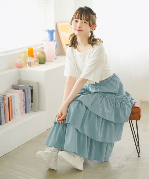 moulis'(ムーリス)の「クロップドロゴ刺繍Tシャツ(Tシャツ/カットソー・レディース・ベージュ/ホワイト/ブルー・LARGE/MEDIUM/3L/LL)」の7枚目の写真