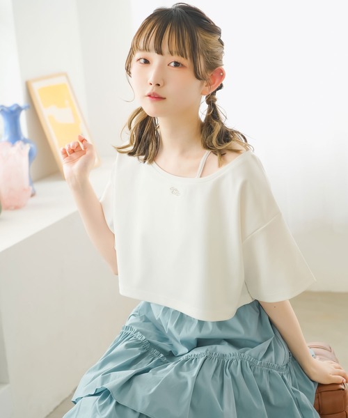 moulis'(ムーリス)の「クロップドロゴ刺繍Tシャツ(Tシャツ/カットソー・レディース・ベージュ/ホワイト/ブルー・LARGE/MEDIUM/3L/LL)」の8枚目の写真