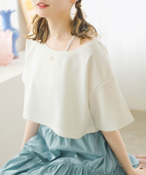moulis'(ムーリス)の「クロップドロゴ刺繍Tシャツ(Tシャツ/カットソー・レディース・ベージュ/ホワイト/ブルー・LARGE/MEDIUM/3L/LL)」の9枚目の写真