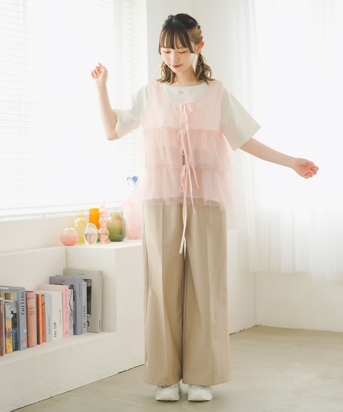 moulis'(ムーリス)の「クロップドロゴ刺繍Tシャツ(Tシャツ/カットソー・レディース・ベージュ/ホワイト/ブルー・LARGE/MEDIUM/3L/LL)」の10枚目の写真