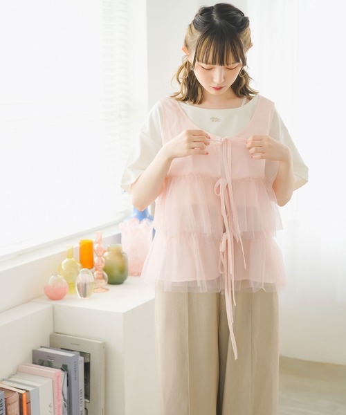 moulis'(ムーリス)の「クロップドロゴ刺繍Tシャツ(Tシャツ/カットソー・レディース・ベージュ/ホワイト/ブルー・LARGE/MEDIUM/3L/LL)」の11枚目の写真