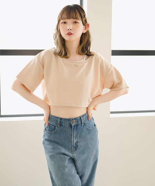 moulis'(ムーリス)の「クロップドロゴ刺繍Tシャツ(Tシャツ/カットソー・レディース・ベージュ/ホワイト/ブルー・LARGE/MEDIUM/3L/LL)」の19枚目の写真
