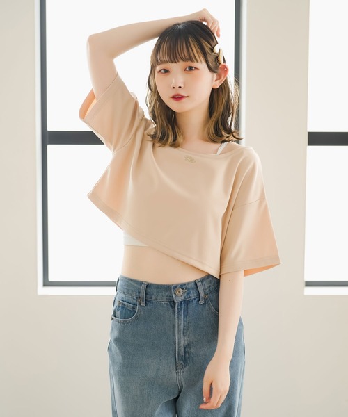 moulis'(ムーリス)の「クロップドロゴ刺繍Tシャツ(Tシャツ/カットソー・レディース・ベージュ/ホワイト/ブルー・LARGE/MEDIUM/3L/LL)」の20枚目の写真
