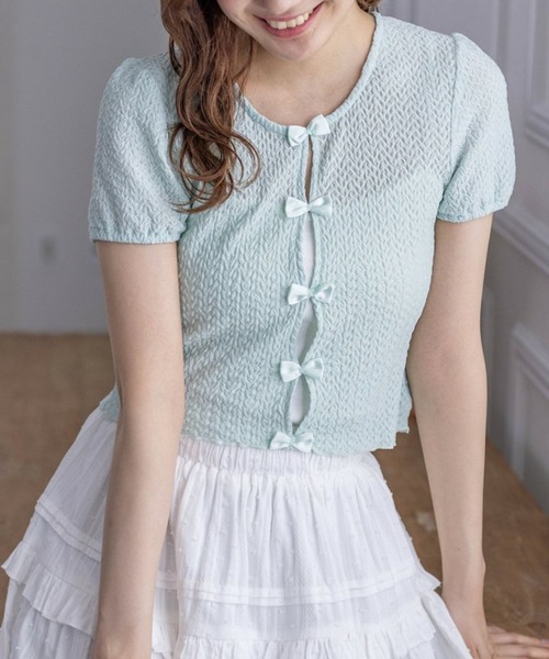 clear（クリア）の「フロントリボンメローカットソートップス（Tシャツ/カットソー・レディース・ミント/ブラック/アイボリー・F）」の3枚目の写真