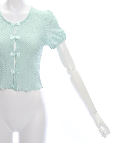 clear（クリア）の「フロントリボンメローカットソートップス（Tシャツ/カットソー・レディース・ミント/ブラック/アイボリー・F）」の6枚目の写真