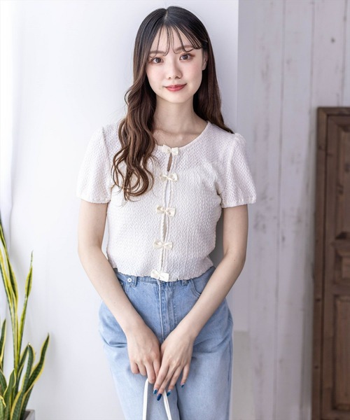 clear（クリア）の「フロントリボンメローカットソートップス（Tシャツ/カットソー・レディース・ミント/ブラック/アイボリー・F）」の11枚目の写真