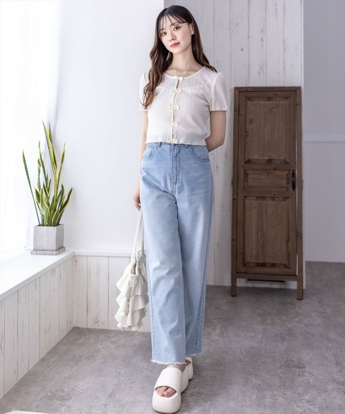 clear（クリア）の「フロントリボンメローカットソートップス（Tシャツ/カットソー・レディース・ミント/ブラック/アイボリー・F）」の12枚目の写真