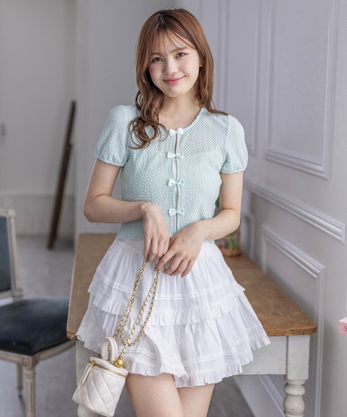 clear（クリア）の「フロントリボンメローカットソートップス（Tシャツ/カットソー・レディース・ミント/ブラック/アイボリー・F）」の13枚目の写真