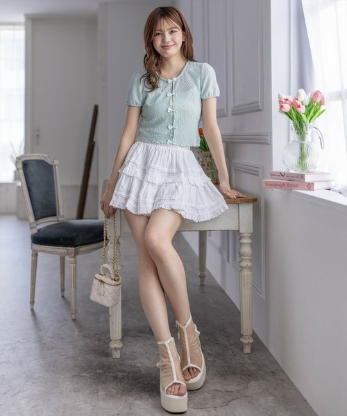 clear（クリア）の「フロントリボンメローカットソートップス（Tシャツ/カットソー・レディース・ミント/ブラック/アイボリー・F）」の14枚目の写真