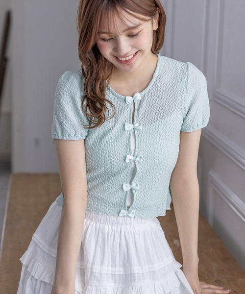 clear（クリア）の「フロントリボンメローカットソートップス（Tシャツ/カットソー・レディース・ミント/ブラック/アイボリー・F）」の21枚目の写真