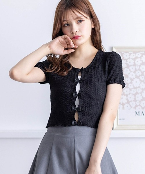 clear（クリア）の「フロントリボンメローカットソートップス（Tシャツ/カットソー・レディース・ミント/ブラック/アイボリー・F）」の22枚目の写真