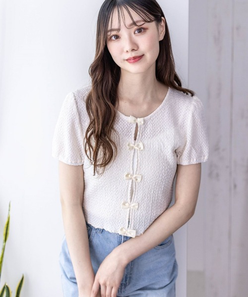 clear（クリア）の「フロントリボンメローカットソートップス（Tシャツ/カットソー・レディース・ミント/ブラック/アイボリー・F）」の20枚目の写真