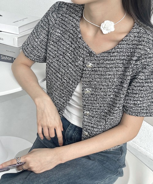 MAISON DE THERESE(メゾン ド テレーズ)の「ショート丈半袖ジャケット(テーラードジャケット・レディース・ホワイト/ブルー/ブラック・M/L)」の11枚目の写真