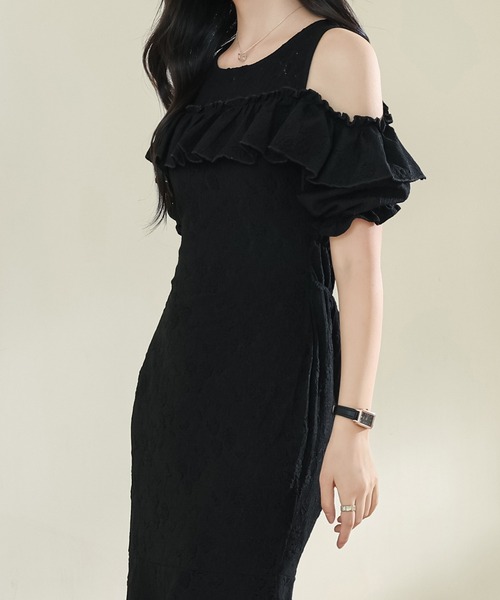 Lace Ladies(レースレディース)の「カットアウト パフスリーブ 総レース マーメイド フリル ワンピース(ワンピース・レディース・ブラック/アイボリー・S/FREE)」の16枚目の写真
