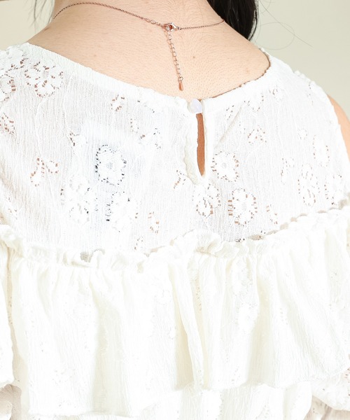 Lace Ladies(レースレディース)の「カットアウト パフスリーブ 総レース マーメイド フリル ワンピース(ワンピース・レディース・ブラック/アイボリー・S/FREE)」の6枚目の写真