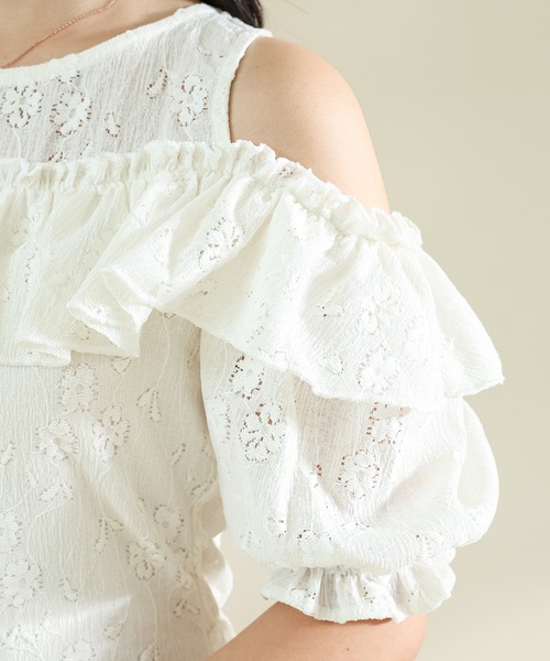 Lace Ladies(レースレディース)の「カットアウト パフスリーブ 総レース マーメイド フリル ワンピース(ワンピース・レディース・ブラック/アイボリー・S/FREE)」の5枚目の写真