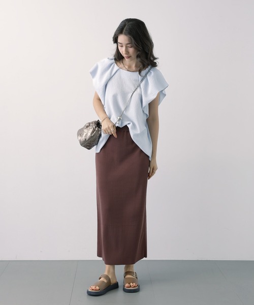 saloon（サルーン）の「SALOON(サルーン)/ニットIラインスカート【手洗い可】セットアップ可（スカート・レディース・ブラウン/ブラック・FREE）」の14枚目の写真