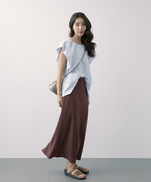 saloon（サルーン）の「SALOON(サルーン)/ニットIラインスカート【手洗い可】セットアップ可（スカート・レディース・ブラウン/ブラック・FREE）」の13枚目の写真