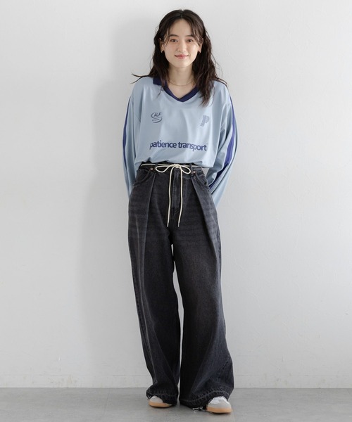 RAGEBLUE（レイジブルー）の「ウエスト紐付き/タックワイドデニム（デニムパンツ・レディース・ブラック/ブルー・FREE）」の15枚目の写真