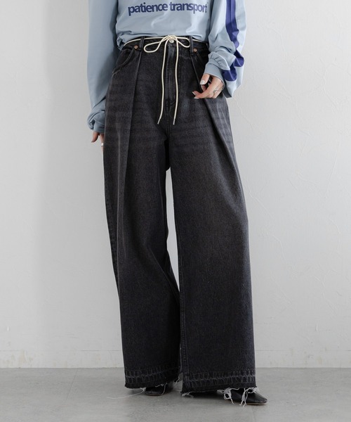 RAGEBLUE（レイジブルー）の「ウエスト紐付き/タックワイドデニム（デニムパンツ・レディース・ブラック/ブルー・FREE）」の16枚目の写真