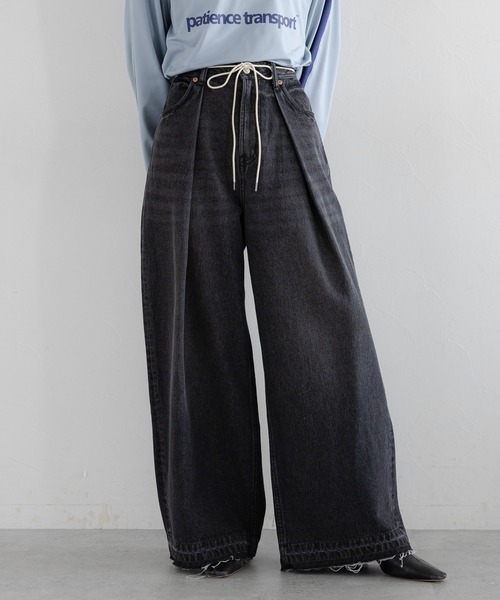 RAGEBLUE（レイジブルー）の「ウエスト紐付き/タックワイドデニム（デニムパンツ・レディース・ブラック/ブルー・FREE）」の17枚目の写真