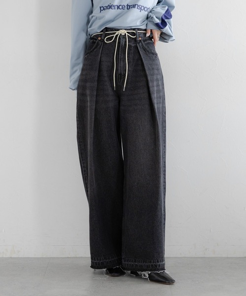 RAGEBLUE（レイジブルー）の「ウエスト紐付き/タックワイドデニム（デニムパンツ・レディース・ブラック/ブルー・FREE）」の18枚目の写真