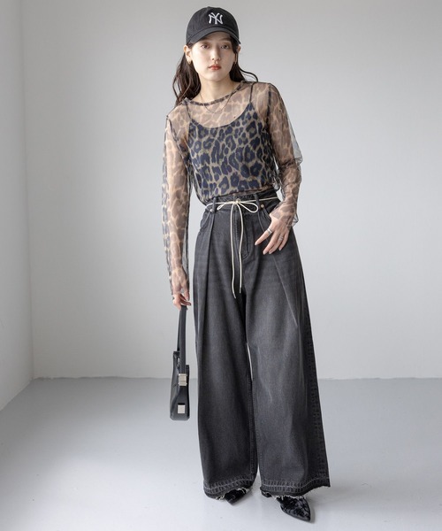 RAGEBLUE（レイジブルー）の「ウエスト紐付き/タックワイドデニム（デニムパンツ・レディース・ブラック/ブルー・FREE）」の6枚目の写真