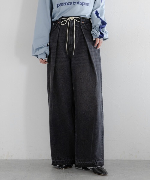 RAGEBLUE（レイジブルー）の「ウエスト紐付き/タックワイドデニム（デニムパンツ・レディース・ブラック/ブルー・FREE）」の14枚目の写真