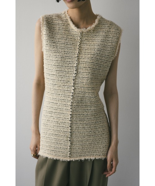 STYLEMIXER（スタイルミキサー）の「ツイードニットトップ（タンクトップ・レディース・アイボリー/ブラック/サックスブルー・FREE）」の2枚目の写真