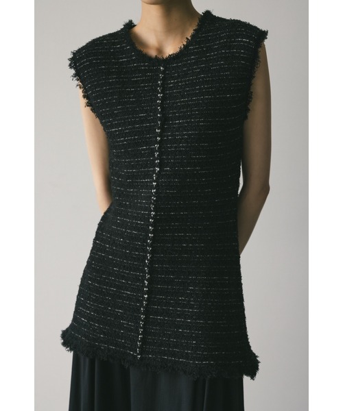 STYLEMIXER（スタイルミキサー）の「ツイードニットトップ（タンクトップ・レディース・アイボリー/ブラック/サックスブルー・FREE）」の3枚目の写真