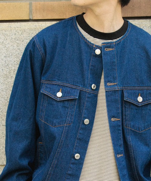 ITEMS URBANRESEARCH（アイテムズ アーバンリサーチ）の「Denim No Collar Jacket（デニムジャケット・メンズ・ネイビー/ブラック・MEDIUM/LARGE）」の9枚目の写真