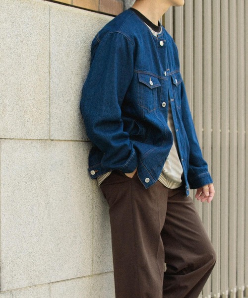 ITEMS URBANRESEARCH（アイテムズ アーバンリサーチ）の「Denim No Collar Jacket（デニムジャケット・メンズ・ネイビー/ブラック・MEDIUM/LARGE）」の11枚目の写真
